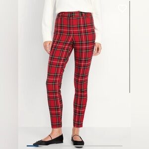 NWT Old Navy Women’s High Waisted Pixie Skinny Ankle Pants SZ 14 Red Plaid